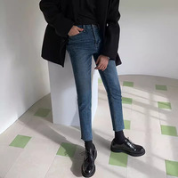 Jeans à carreaux pour hommes, pantalon en denim à motif gingham, coupe skinny, style preppy, vente en gros