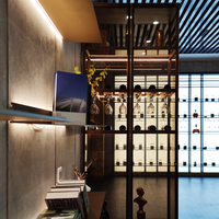 Meuble de présentation de vin rouge moderne, nouveau, en alliage d'aluminium noir brillant, profil de cadre, verre trempé LED, meubles de maison, hôtel