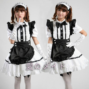Maid Costume Women White Dress With Bow Tie And Apron Stage Performance Adult Cosplay Outfit 8003 - Product Image 1