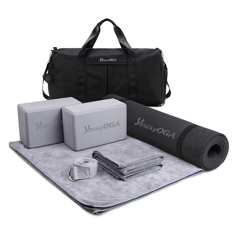 Yeway set matras yoga, tikar PU alam pilates 6 dalam 1 untuk fitness ramah lingkungan