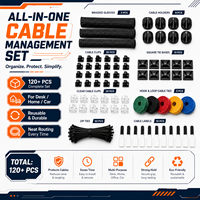 Kit de gestion de câbles professionnel tout-en-un, système d'organisation complet avec gaine tressée anti-animaux et supports en silicone