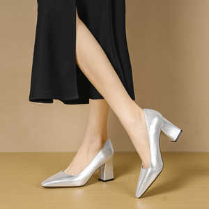 Escarpins à bout pointu pour femme 7288C, talon carré, pailletés, style coréen, à enfiler, chaussures à talons hauts tendance toutes saisons - Product Image 1