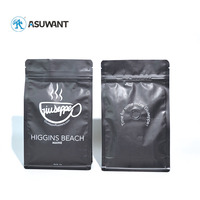 Venta al por mayor resellable negro mate fondo plano vacío frijol bolsa de embalaje bolsas de embalaje de café con válvula y cremallera