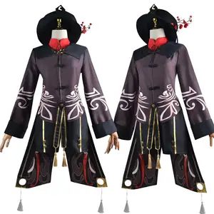 Hu tao traje de cosplay de genshin, conjunto completo de roupas com capuz e uniforme de impacto, fantasia de halloween