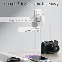 Prise secteur Worldplug 5V 2.4A Adaptateur secteur de voyage mondial Adaptateur universel international avec USB