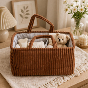 Panier de rangement en velours côtelé, rectangulaire, gris, avec poignée, panier d'organisation domestique pour vêtements, jouets, articles divers - Product Image 3