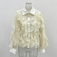 Chemisier Haut de Gamme Ample à Manches Bouffantes, Nouvelle Collection Printemps-Automne 2026, Style Vintage Tendance, Chemise Élégante à Col Revers pour Femme