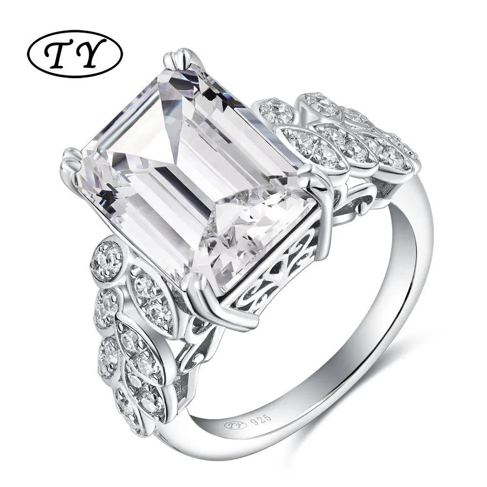 TY Jewelry Bague en argent sterling 925 avec tanzanite Infinity Vente en gros de bagues de fiançailles personnalisées pour femmes avec zircon bleu super grand taille rayonnante