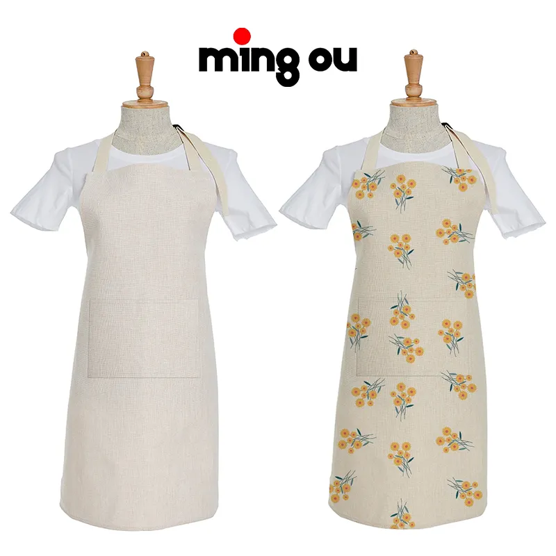 Tablier vierge de Sublimation pour la cuisine à domicile, tabliers de travaux ménagers, Logo personnalisé, tablier en lin réglable pour adulte avec poche