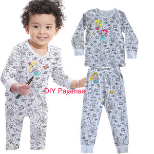 بيجامات أطفال قطنية مخصصة للتلوين بنفسك، بيجامات للأطفال للرسم، بيجامات قابلة للتلوين بأكمام طويلة باللون الأبيض للأطفال - Product Image 1