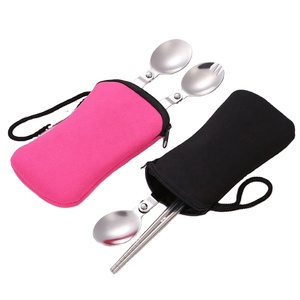 Custom Logo <b>Reusable</b> Travel Cutlery Set Folding Spork Detachable <b>Chopsticks</b> Zipper Pouch for Promotional Activities - Product Image 4