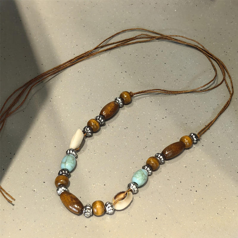 QW002 Perles en bois à motifs bleus