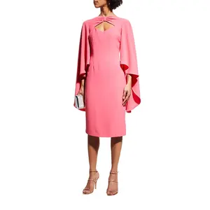 Moda toptan zarif parti elbise özelleştirilmiş saten cut-out şal kollu düz kokteyl elbise kadınlar için