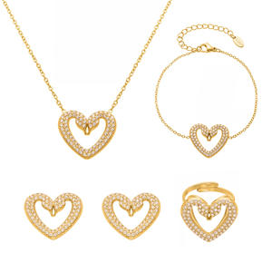 قلادات بدلاية لامعة أنيقة طويلة بجعة مزدوجة ، أقراط سوار بدلاية على شكل قلب جذاب ، مجموعة مجوهرات للفتيات والنساء - Product Image 4