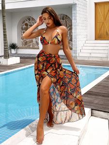 Conjunto de Tres Piezas Estampado 2026, Traje de Baño para Mujer, Pareo, Anti-Cloro, Elástico, Spandex/Poliéster, Colores Personalizados - Product Image 3