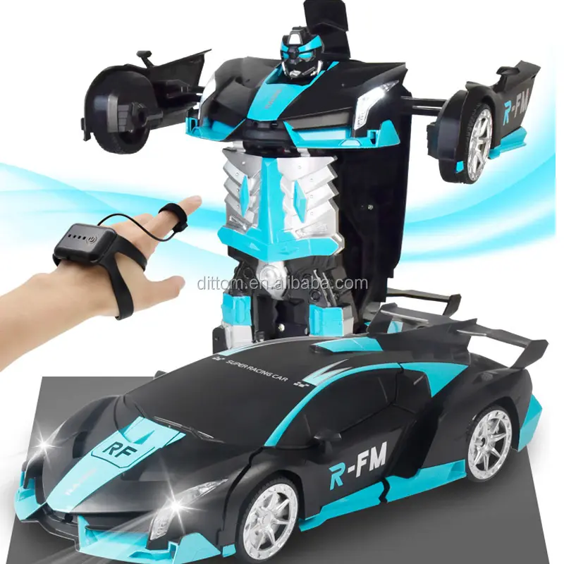 Kontrol Gerakan 1 Kunci Robot Mobil Stunt, Mainan Robot Mobil Balap Olahraga Jam Tangan 1:12 2.4G