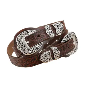 Custom Designer Luxury PU Leather Double Buckles Belt Women Dress Belts With 2pcs Metal Alloy Big Buckles And Metal Ends