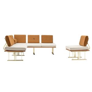 Conjunto de Sofás Modernos para Comedor al Aire Libre, Madera Maciza, Estructura Metálica, Tela, 6 Plazas, Muebles de Jardín Resistentes a la Intemperie, Rosado - Product Image 3