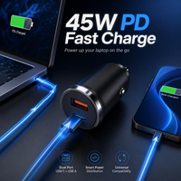 Cargador de Coche de 45W con Doble Puerto, Mini USB-C PD + USB-A QC3.0 Rojo, Adaptador de Corriente Universal para Encendedor de Cigarrillos de 12-24V