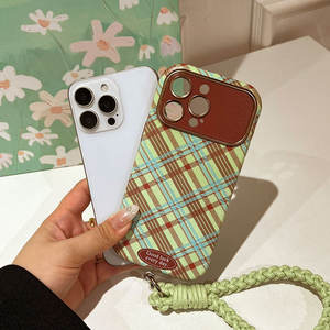 Coque pour iPhone 17 Pro Max, texture cuir, grande fenêtre, motif écossais marron, souple, protection intégrale anti-chute - Product Image 6