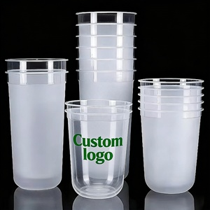 Bicchieri in Plastica PP a Parete Singola con Coperchi, Personalizzabili con Logo, Senza BPA, da 12oz, 16oz, 22oz, per Caffè, Soda, Tè Boba, Trasparenti o Satinati, a Forma di U, per Stadi - Product Image 1