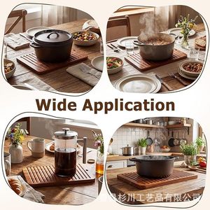 Solid Wood Kitchen Heat Insulation Mat <b>Rectangle</b> Striped Pine <b>Placemat</b> For Soup Bowl Anti Scalding Protection - Product Image 4
