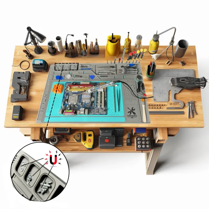 Tapete de solda magnético, tapete de silicone de trabalho móvel de pvc para barbeiro esd reparação de solda