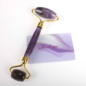 Set Pemijat Kuarsa Alami, <span class=keywords><strong>Roller</strong></span> Wajah Batu Giok Ungu Alami dengan Kotak - Product Image 3