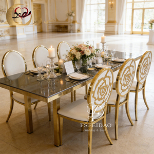 ชุดโต๊ะรับประทานอาหารสแตนเลสทรงสี่เหลี่ยมกรอบทองคำทันสมัยสำหรับใช้ในบ้าน อพาร์ตเมนต์ และโรงแรม - Product Image 6