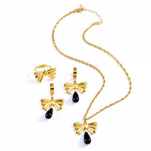 Elegante Juego de Joyería Clásico con Lazo y Flecos en Forma de Lágrima, Chapado en Oro de 18k, Acero Inoxidable, Imitación de Perla, para Compromiso, Boda, Fiesta, Unisex - Product Image 5