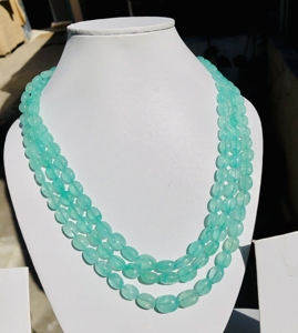 Collar de Boda Verde Esmeralda ruso Natural de alta calidad, cuentas de piedras preciosas en forma de Mani ovalada, Stock limitado - Product Image 2