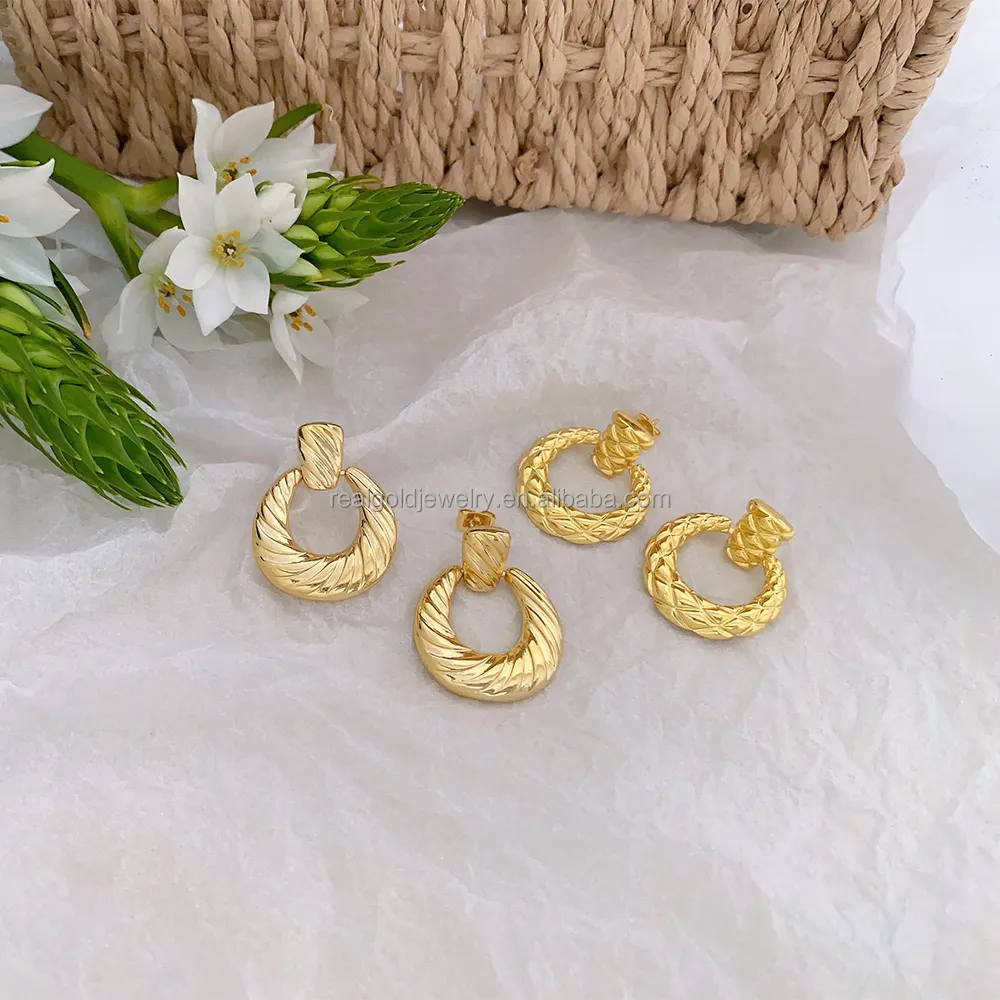 Gold Color Plated Brass Jewelry Plain Brass Earrings For Woman Wear Big Nice Round Shape Wholesale Factory Price