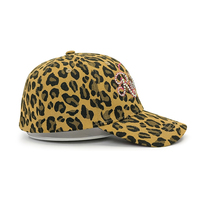 Op maat gemaakte gepersonaliseerde design luipaardprint met diamanten versiering, 6-delige baseballcap, snapback cap met metalen gesp
