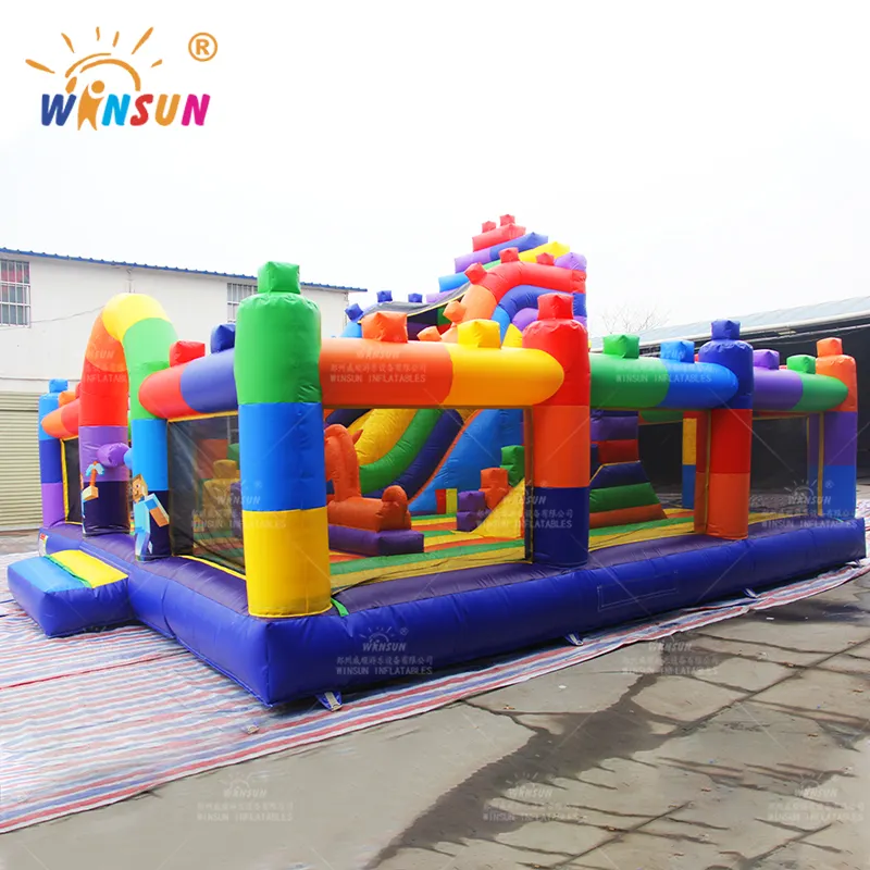 WINSUN-Castillo de salto comercial Megablock, inflable, ciudad, campo de obstáculos