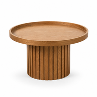 Meja Kopi Bundar Kayu Solid Modern dengan Alas Kolom Romawi Beralur 70x70x43cm