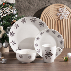 Nouvel arrivage personnalisé de vaisselle de Noël design <span class=keywords><strong>neige</strong></span> 16 pièces de cuisine thème <span class=keywords><strong>assiette</strong></span> et bol en porcelaine <span class=keywords><strong>blanche</strong></span> ensemble de tasses - Product Image 1