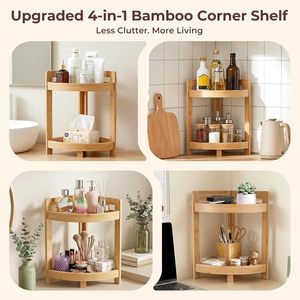 3-Tier Solid Wood Contemporary Luxury <strong>Corner</strong> <strong>Console</strong> <strong>Table</strong> Open Shelves Display Storage Rack Living Room Home Office Garage Grey - Product Image 4