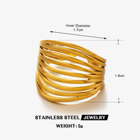 Cincin Garis Minimalis Stainless Steel Trendi Gaya Eropa dan Amerika, Cincin Terbuka Berlapis Emas 18K Gaya Instagram yang Dapat Disesuaikan