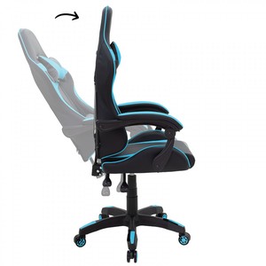Chaise de jeu ergonomique noire et bleue, dossier haut réglable, pivotante, avec appui-tête et coussin lombaire - Product Image 6