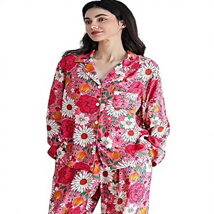 Conjunto de Pijama Floral de Lyocell para Mujer, <span class=keywords><strong>2</strong></span> Piezas, Manga Larga, Estampado, Ropa de Dormir Suave con Botones y Bolsillos - Product Image 1