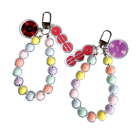 Porte-clés en acrylique BTS, perles colorées en plastique, motif dessin animé, avec cordon portable, pendentif de sac et chaîne de téléphone portable