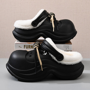 Women's Thick Soled Cotton Slippers Winter Warm Fleece Lined Non Slip Outdoor Wearable Leisure Shoes <b>Sand</b> Color - Product Image 2