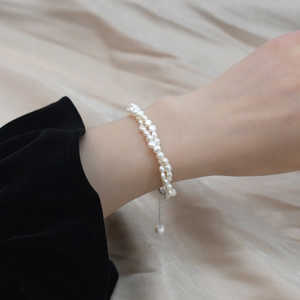Bracelet en perles d'eau douce baroques naturelles WENCHI, tissé à la main, double couche, argent sterling S925, 30g, chaîne d'extension de 16 cm pour femmes - Product Image 6