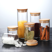Bocal de rangement en verre borosilicate transparent épais avec couvercle en bambou pour aliments secs, épices, ustensiles de cuisine et fêtes – Vente en gros