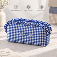 Trousse à Crayons Personnalisée à Carreaux Vichy, Sac Cosmétique à Volants, Pochette de Voyage pour Articles de Toilette, Grande Capacité, Organisateur Zippé pour Femmes et Filles