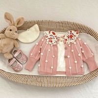 Nuevo Conjunto de Punto para Bebé con Pompones, 100% Algodón, Pantalones con Tirantes, Cárdigan, Conjuntos para Niños Pequeños, Personalizado