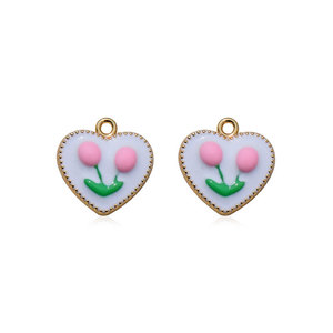 Pendentif en forme de cœur, fleur de tulipe, alliage de zinc, goutte d'huile, pour la fabrication de boucles d'oreilles, accessoires de bijouterie GJ158 - Product Image 5