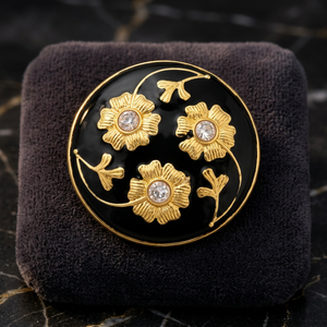 <b>Gold</b> Floral AD Button Black Enamel Men's <b>Formal</b> Jewelry Bezel Setting for Birthday Anniversary Party - Product Image 5