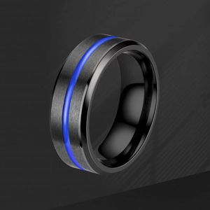 하이 퀄리티 블루 스트립 스타일 스테인레스 스틸 퇴색하지 여성 남성 반지 - Product Image 4