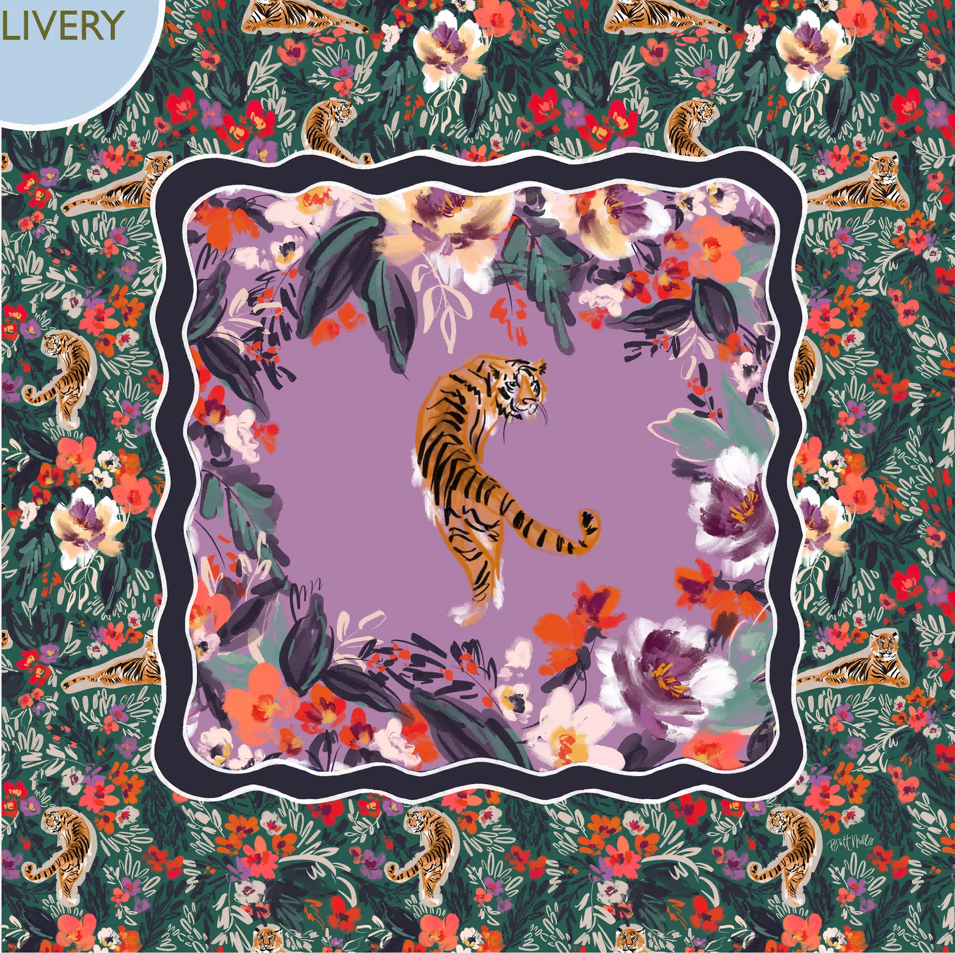 Lavender & Green Tiger Floral Print
